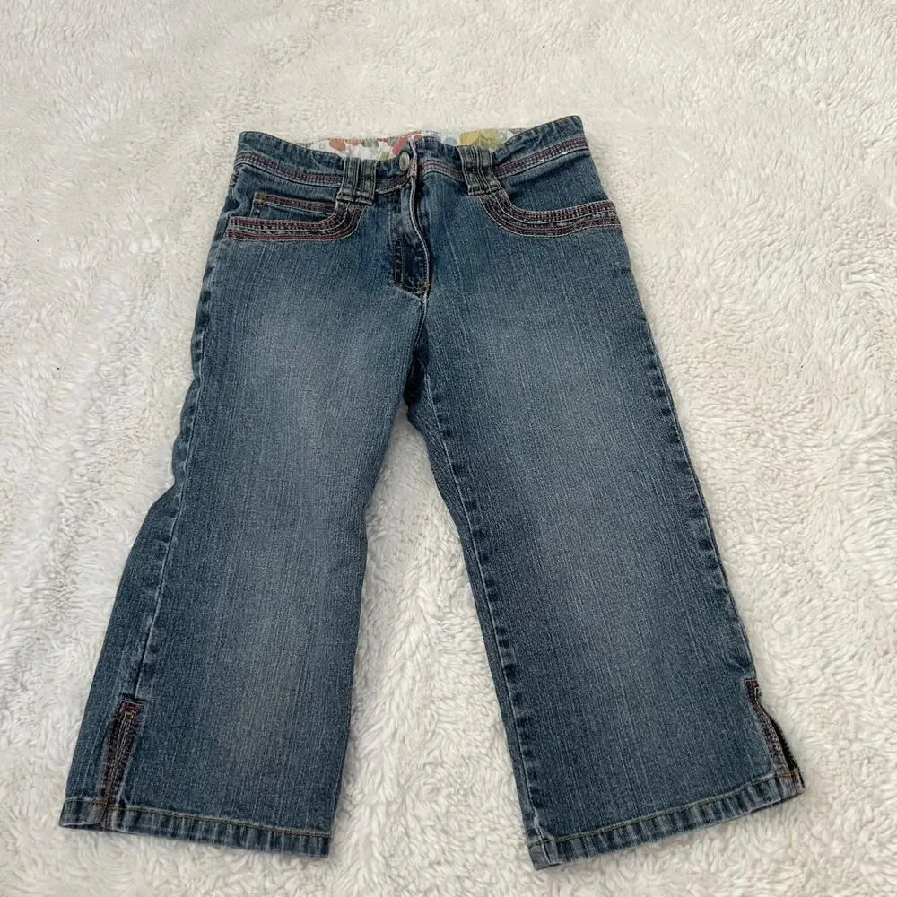 Gymboree Girls 7 Floral Embroidered Boho Indie Chic School Walking Jeans Cotton